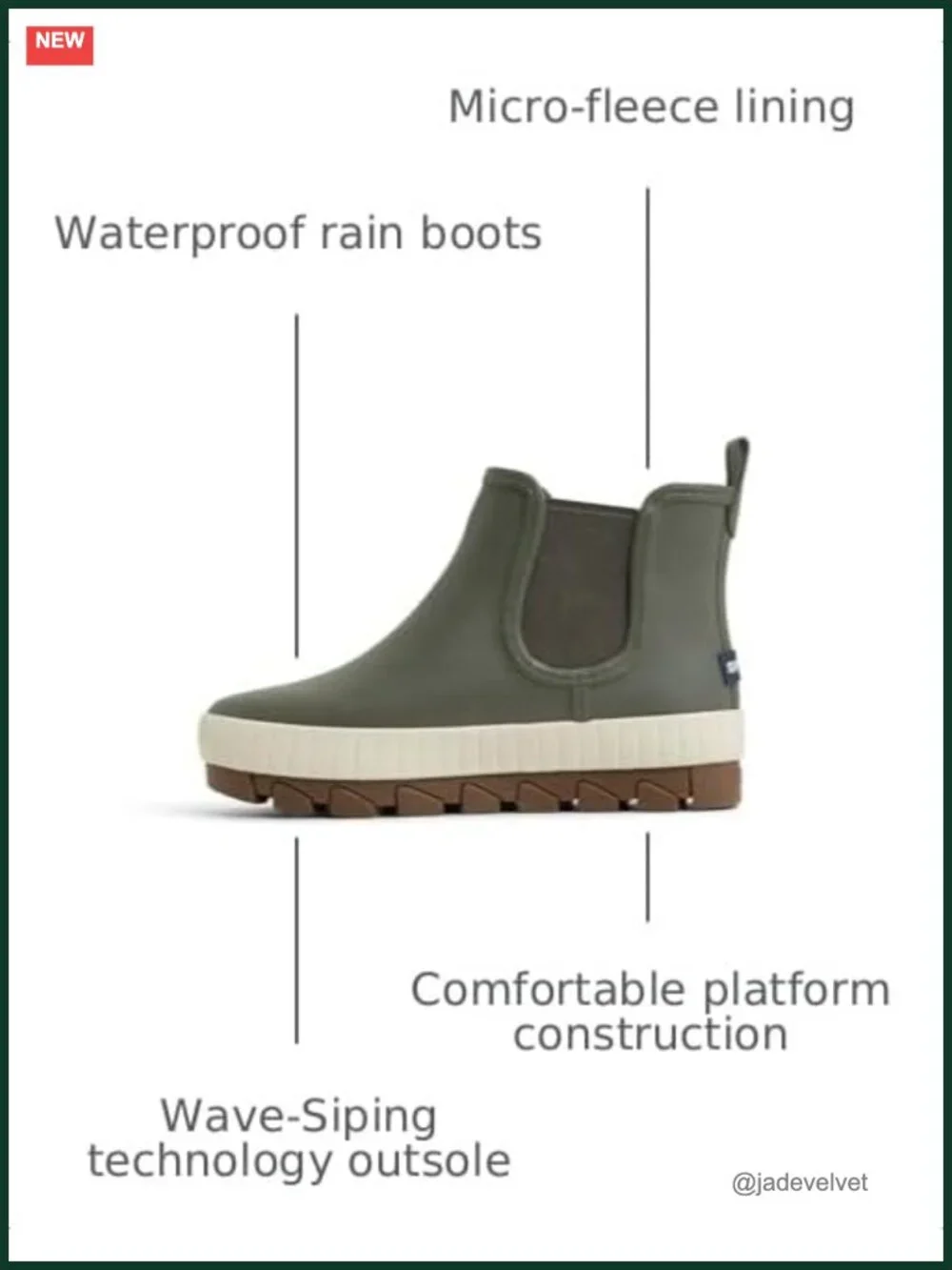 Women's Waterproof Chelsea Rain Boots Micro-Fleece Lined Slip-On